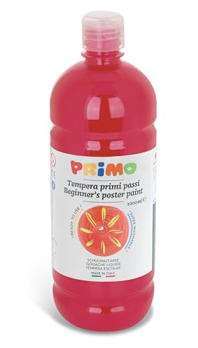 PRIMO Schulmalfarbe Tempera-Farbe für Kinder, 1000 ml Flasche mit Dosierverschluss (scharlachrot) von Primo