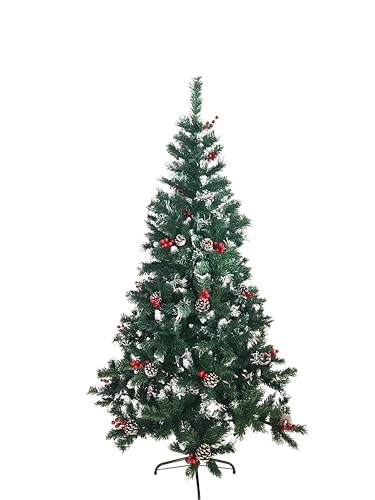 Künstlicher Tannenbaum Weihnachtsbaum mit Schnee-Effekt und Tannenzapfen (180 cm) von PrimoLiving