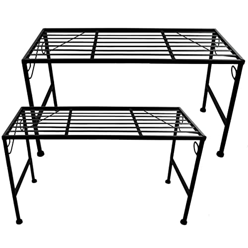 PrimoLiving Metall Blumentreppe 2-teilig schwarz - Klappbare 2-stufige Blumenbank Metall-Bank Blumenregal Outdoor Indoor Pflanzenständer Zwei Teile Pflanzenregal für Balkon Terrasse Garten P-14936 von PrimoLiving