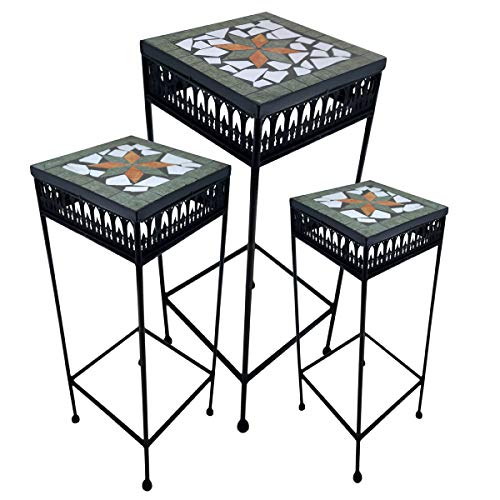 PrimoLiving 3er Set Blumenhocker/Beistelltisch Mosaik eckig schwarz von PrimoLiving