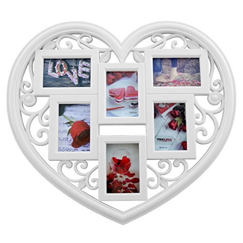 PrimoLiving Herz Bilderrahmen Collage P-048 - Fotorahmen in Herzform, weiß, 36x32cm groß - für 6 Fotos im Format 6x9 von PrimoLiving