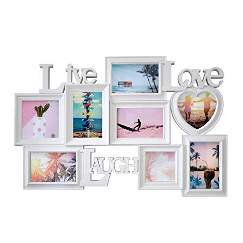 PrimoLiving Großer Bilderrahmen Live Love Laugh P-721 - Foto Collage Fotorahmen, weiß, 65x42cm groß - für 8 Bilder - zum Aufhängen von PrimoLiving