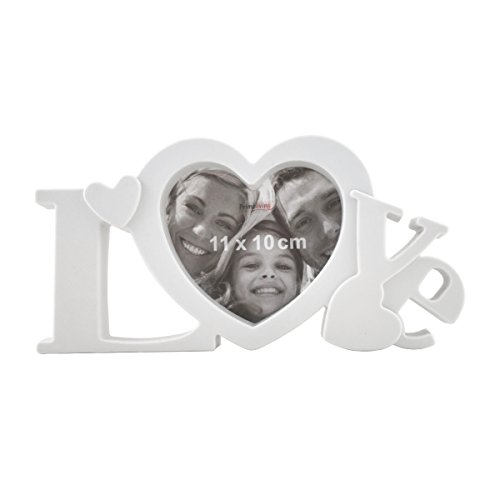 PrimoLiving Weißer LOVE Bilderrahmen - 3D Optik Photo Rahmen für 1 Bild 10x11 cm mit Echtglas Scheibe Herz Form Standrahmen Wandrahmen Fotorahmen weiß P-336 von PrimoLiving