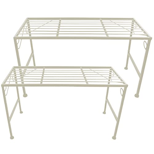 PrimoLiving Metall Blumentreppe 2-teilig creme - Klappbare 2-stufige Blumenbank Metall-Bank Blumenregal Outdoor Indoor Pflanzenständer Zwei Teile Pflanzenregal für Balkon Terrasse Garten P-149 von PrimoLiving