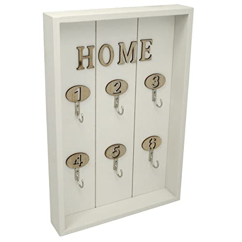 PrimoLiving Holz Schlüsselkasten Home mit 6 Haken - Schlüsselbrett für Wandmontage 6 Metallhaken Vintage Shabby Look Wand Schlüsselboard Aufhängen Chic Stil Weiß P-14882 von PrimoLiving