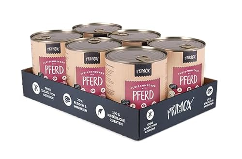 PRIMOX® Fleischmecker Hunde-Nassfutter | Getreidefrei | 70% Fleisch & Innereien | Made in Germany & 100% Natürlich | Omega-3 für Haut & Fell | Gluten- & Laktosefrei (Pferd, 6x800 g) von Primox