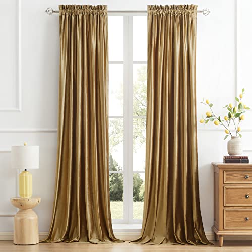 PRIMROSE Dunkle goldene Vorhänge, 274,3 cm, für Wohnzimmer, Samt, Verdunkelung, Stangentasche, Fenstervorhänge, Behandlung, Halbraumverdunkelung, Dekor-Vorhänge für Schlafzimmer, 2er-Set von Primrose