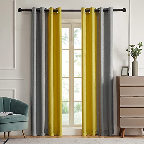 Primrose Verdunkelungsvorhänge für Wohnzimmer, wärmeisoliert, Raumverdunkelung, Ombré-Vorhänge, Fenstervorhänge für Schlafzimmer, Öse, Grau/Gelb, 160 cm lang, 2 Paneele von Primrose