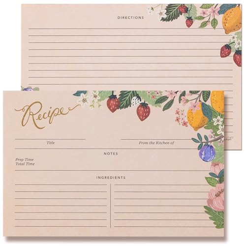 Rezeptkarten 10,2 x 15,2 cm, 24er-Pack, beidseitig bedruckt, Zitrone-Erdbeer-Motiv, Garten-Design von Prims & Flourish