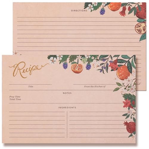 Rezeptkarten 4x6 doppelseitig, 24er-Packung leere Rezeptkarten, Design mit toskanischen Blumen und Früchten, 10,2 x 15,2 cm Rezeptkarten 4x6 doppelseitig, 24er-Packung leere Rezeptkarten, Design mit toskanischen Blumen und Früchten, 10,2 x 15,2 cm von Prims & Flourish