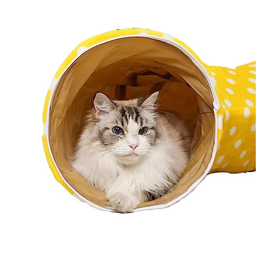 Primst Katzentunnel Katzenbett Katzenhöhle Katzenbett Klappbar Abnehmbarer Warm Plüsch Bett?Katze Tunnel Spielzeug und Bett 2 in 1Interaktives Versteckspielzeug für Kätzchen (Halbmond,Gelb) von Primst
