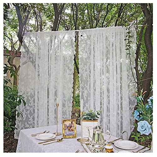 Primst Spitze Vorhang Voile Vorhang Küchen Gardine Weiß Blumen bestickte Spitze Gardinen mit Vorhang Raffhalter Voile Vorhänge für Wohnzimmer Schlafzimmer Hochzeit dekor(2er-Set) (2X H/B: 150/200 cm) von Primst