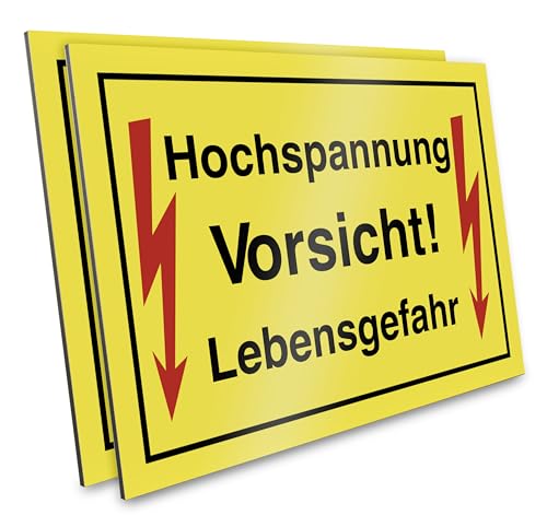PRIMUS-PRINT – 2er Set- Vorsicht Hochspannung Lebensgefahr Schild – Warnschild für Elektrobereiche – Hochwertiger Aluminium Verbund oder Hartschaum – 20x30 cm – UV-beständig und wetterfest von Primus-Print.de