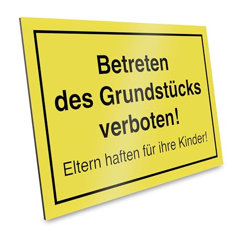 PRIMUS-PRINT – Betreten des Grundstücks verboten Schild – Eltern haften für ihre Kinder – Warnschild für private und gewerbliche Grundstücke – Aluminium Verbund oder Hartschaum – 20x30 cm – 3er Set von Primus-Print.de