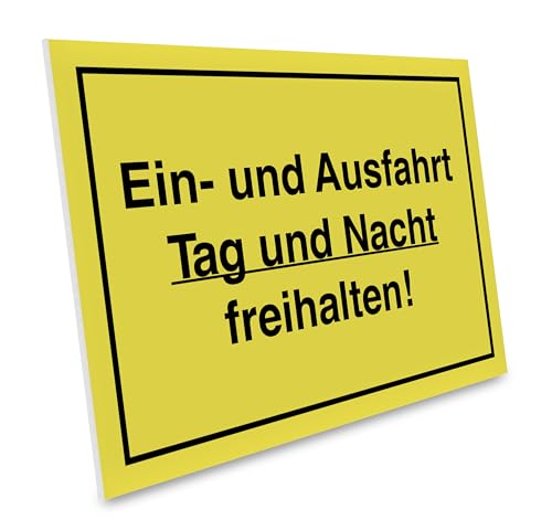 PRIMUS-PRINT – Ein- und Ausfahrt Tag und Nacht Freihalten Schild – 1er Set – Dauerhafte Zugangssicherung – Aluminium Verbund oder Hartschaum – 20x30 cm – Witterungsbeständig und UV-beständig von Primus-Print.de