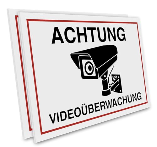PRIMUS PRINT – Videoüberwachung Schild – 2er Set – Achtung Videoüberwacht Schilder – Hochwertiger Aluminium Verbund oder Hartschaum – 20x30 cm – Witterungsbeständig und UV-geschützt von Primus-Print.de