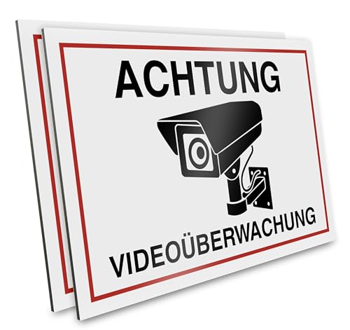 PRIMUS PRINT – Videoüberwachung Schild – 2er Set – Achtung Videoüberwacht Schilder – Hochwertiger Aluminium Verbund oder Hartschaum – 20x30 cm – Witterungsbeständig und UV-geschützt von Primus-Print.de