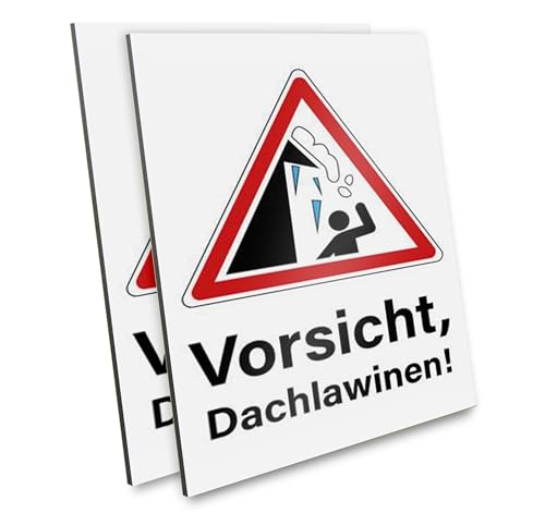 PRIMUS-PRINT – Vorsicht Dachlawinen Schild – 2er Set – Warnschild für herabfallenden Schnee und Eis – Hochwertiger Aluminium Verbund oder Hartschaum – 20x30 cm – Witterungsbeständig + UV-geschützt von Primus-Print.de