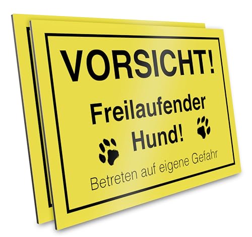 PRIMUS-PRINT – Vorsicht Hund Schild – 2er Set – Warnschild für freilaufenden Hund – Hochwertiger Aluminium Verbund oder Hartschaum – 20x30 cm – Witterungsbeständig und UV-geschützt von Primus-Print.de