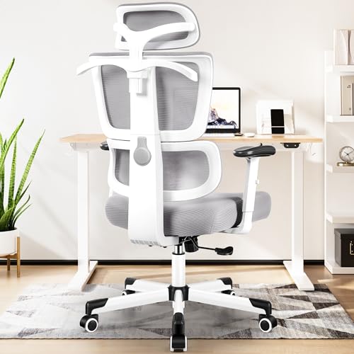 Primy Ergonomischer Bürostuhl 360° Free Swivel High Back Executive Chair Einstellbare 3D Kopfstütze Höhenverstellbarer Stuhl 300lbs(Grau) von Primy
