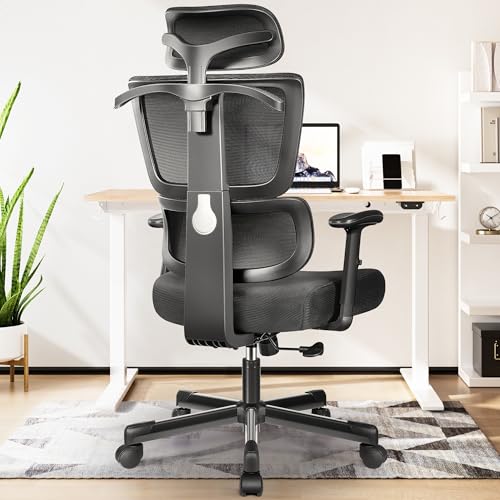 Primy Ergonomischer Bürostuhl 360° Free Swivel High Back Executive Chair Einstellbare 3D Kopfstütze Höhenverstellbarer Stuhl 300lbs (Schwarz) von Primy