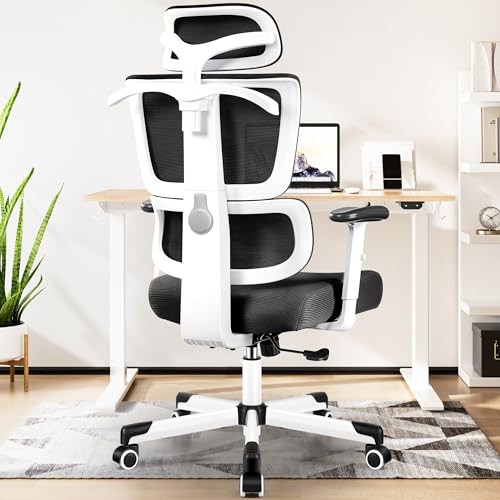 Primy Ergonomischer Bürostuhl 360° Free Swivel High Back Executive Chair Einstellbare 3D Kopfstütze Höhenverstellbarer Stuhl 300lbs(Weiß) von Primy