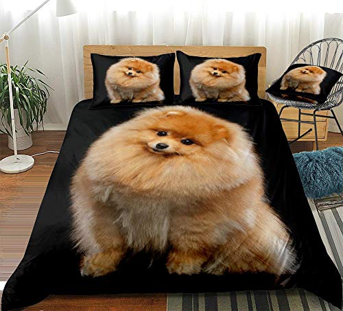 3D Pomeranian Bettbezug Set Nette Hund Bettwäsche Set Kinder Jungen Mädchen Haustier Bettbezug Tier Heimtextilien 135x200cm von Prinbag