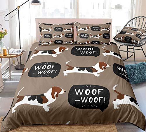Prinbag Hundebettwäscheset Basset Hound Hundebettbezug Set Brown Dot Pet Bettbezug Cartoon Animal Bedding 150x200cm von Prinbag