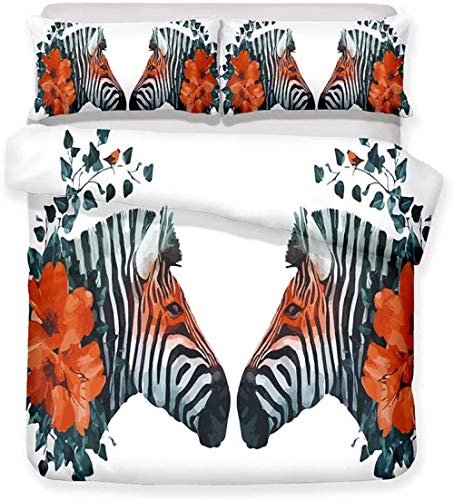 Prinbag Zebra Blumen Graffiti Bettbezug Kissenbezug Faser Jungen und Mädchen Bettwäsche220x240cm + 50x75cm * 2 von Prinbag