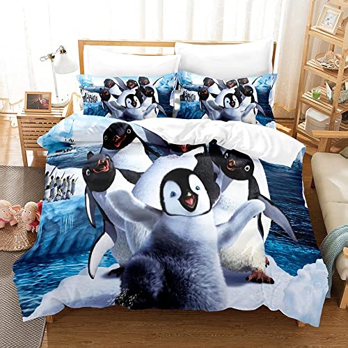 Student Bettbezug Set 3 Stück Reißverschluss Feinfaser Eisberg Pinguin Bettwäsche150x200cm + 50x75cm * 2 von Prinbag