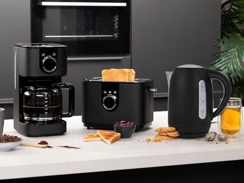 Design Edelstahl Frühstücksset in Schwarz - Filterkaffeemaschine, Wasserkocher & Toaster von Princess