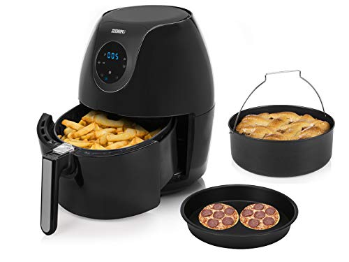 Digitale XXL Heißluftfritteuse mit Pizzapfanne & Backform 5,2 Liter, mit digitalem Display - ohne Öl frittieren von Princess