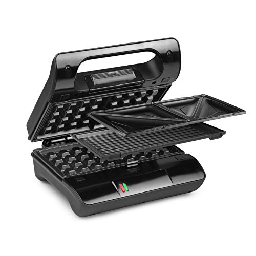 Princess Kontaktgrill 117002, Multigrill mit wechselbaren Grillplatten (Sandwich, Waffel, Grill), 700 Watt, 23x13cm Grillfläche, antihaftbeschichtet von Princess