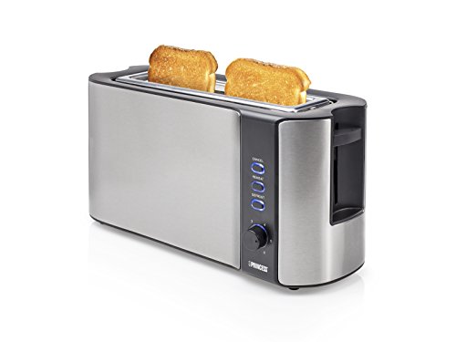 Princess Langschlitztoaster mit eingebautem Broetchenaufsatz Edelstahl, Schwarz von Princess