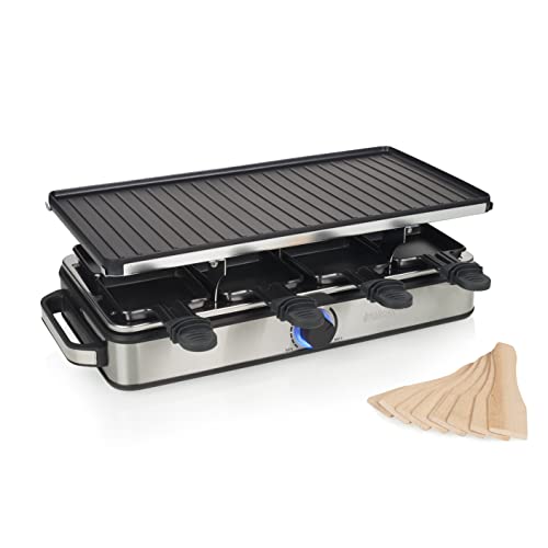 Princess Raclette Grill Deluxe - Wendbare Grillplatte, Edelstahlgehäuse, 8 Personen, 1400 Watt, Thermostat, 42x21 cm, 162645 von Princess