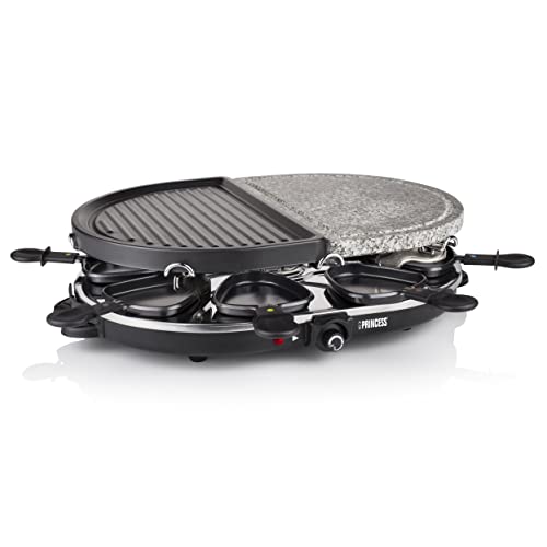 Princess Raclette Grill - Oval, mit Stein- und antihaftbeschichteter Grillplatte, für 8 Personen, 1200 Watt, 162710 von Princess