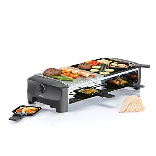 Princess Raclette Grill/ Steingrill für bis zu 8 Personen – mit 8 Pfännchen und regelbarem Thermostat, 162820 von Princess