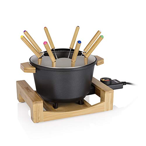 Princess Bambus Fondue Pure Black - geeignet für bis zu 8 Personen, 800 Watt, 1,5L Fasssungsvermögen, einfache Reinigung, 173025 von Princess