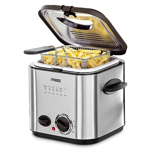 Princess 182611 Mini-Fritteuse mit Fondue – schnelle Erwärmung – Geruchsfilter – 1,2 Liter Inhalt, Silber von Princess