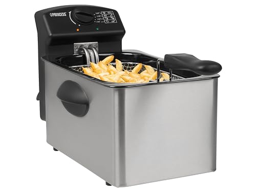 Princess Fritteuse – 2000 Watt, 4 Liter Fassungsvermögen, 800 g Füllmenge, 4 Personen, Thermostat, Kaltzone 182642, 01.182642.01.001, Silber von Princess