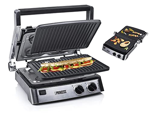 Princess Kontaktgrill/ Sandwichmaker – 180° aufklappbar mit zwei einstellbaren Thermostaten, 117300, Weiß von Princess