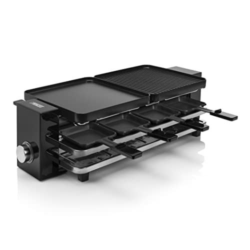 Princess Piano Raclette - für bis zu 8 Personen, multifunktional, 1200 Watt, Aluminiumguss-Platte, 8 Pfännchen und Spatel, BPA-frei, 162925 von Princess