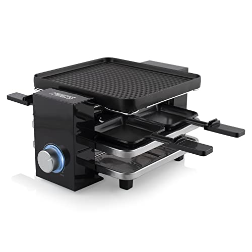 Princess Piano Raclette - für bis zu 4 Personen, multifunktional, 700 Watt, regelbarer Thermostat, Aluminiumguss-Platte, 4 Pfännchen und Spatel, Kunststoff, BPA-frei, 162915 von Princess