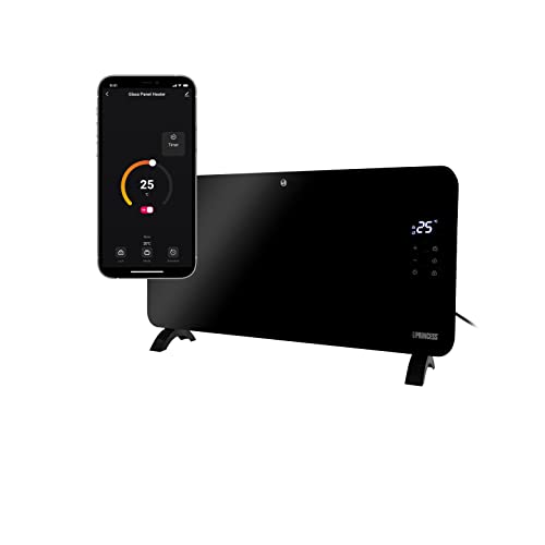 Princess Smarte Konvektor Heizung – 1500 W – Steuerbar über kostenlose App – Glaspaneel – wandmontierbar – mit LED-Touchscreen von Princess