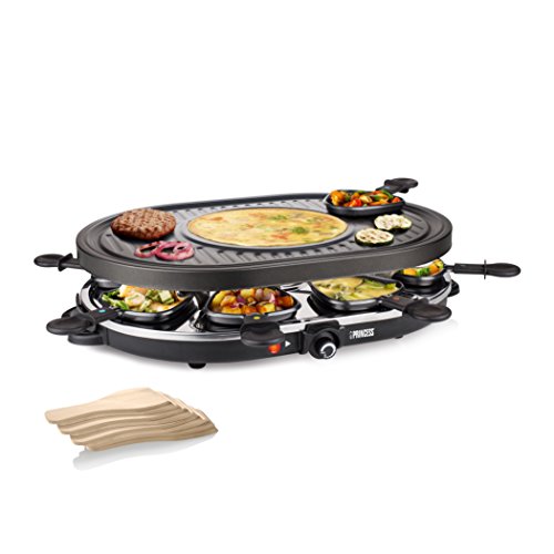 Princess Raclette Grill - Oval, 8 Pfannen, Multifunktionale Platte mit Crépes Bereich, 1200 Watt, 42 x 30 cm, 162700 von Princess