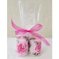 stumpenkerze Rosa Rosen Handbemalt 2 "Set Mit von PrincessLiasDesigns