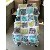 Blau & Grün Knit Mosaik Afghan Boho Decke | 56x50 von PrincessTigerbutton