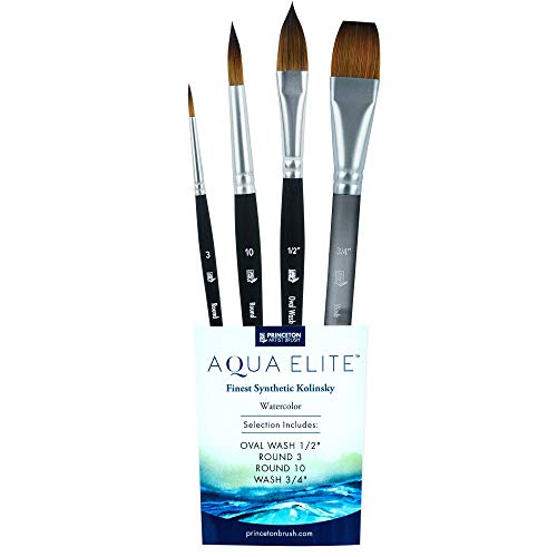 Princeton Artist Brush Co. Aqua Elite Professionelle Aquarell-Pinsel 4850 Serie – 4-teiliges Synthetisches Kolinsky Zobel-Aquarellpinsel-Set – Aquarell- oder Gouache-Pinsel – Künstlerpinsel von Princeton