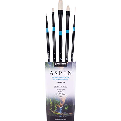 Princeton Aspen 6500 Serie Professionelle Pinsel für Acrylmalerei, synthetisches Öl-, Gouache- und Acrylpinsel-Set, Filbert Striper, flach und rund, Set mit Kunstpinseln, 5 Stück von Princeton