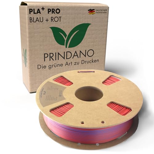 Prindano BIO PLA+ Filament 1.75mm PLA Plus 3D Drucker Filament 1 kg Spule Maßgenauigkeit +/- 0,03mm PLA+ FDM Druckerverbrauchsmaterial PLA+ Pro Rot + Blau von Prindano